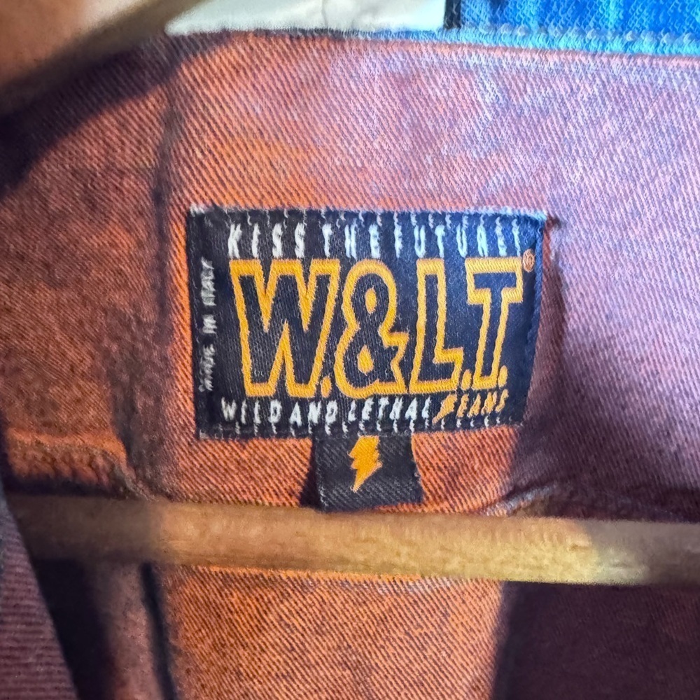 Wild and Leathal Trash W&LT Denim Jacket with Orange Trim Size Large - Picture 3 of 15